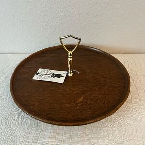 Vintage Brown Wooden Serving Tray with Gold Handle